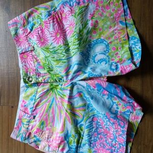 Lilly Pulitzer Jayne shorts sz 6 lovers Coral neon pink blue